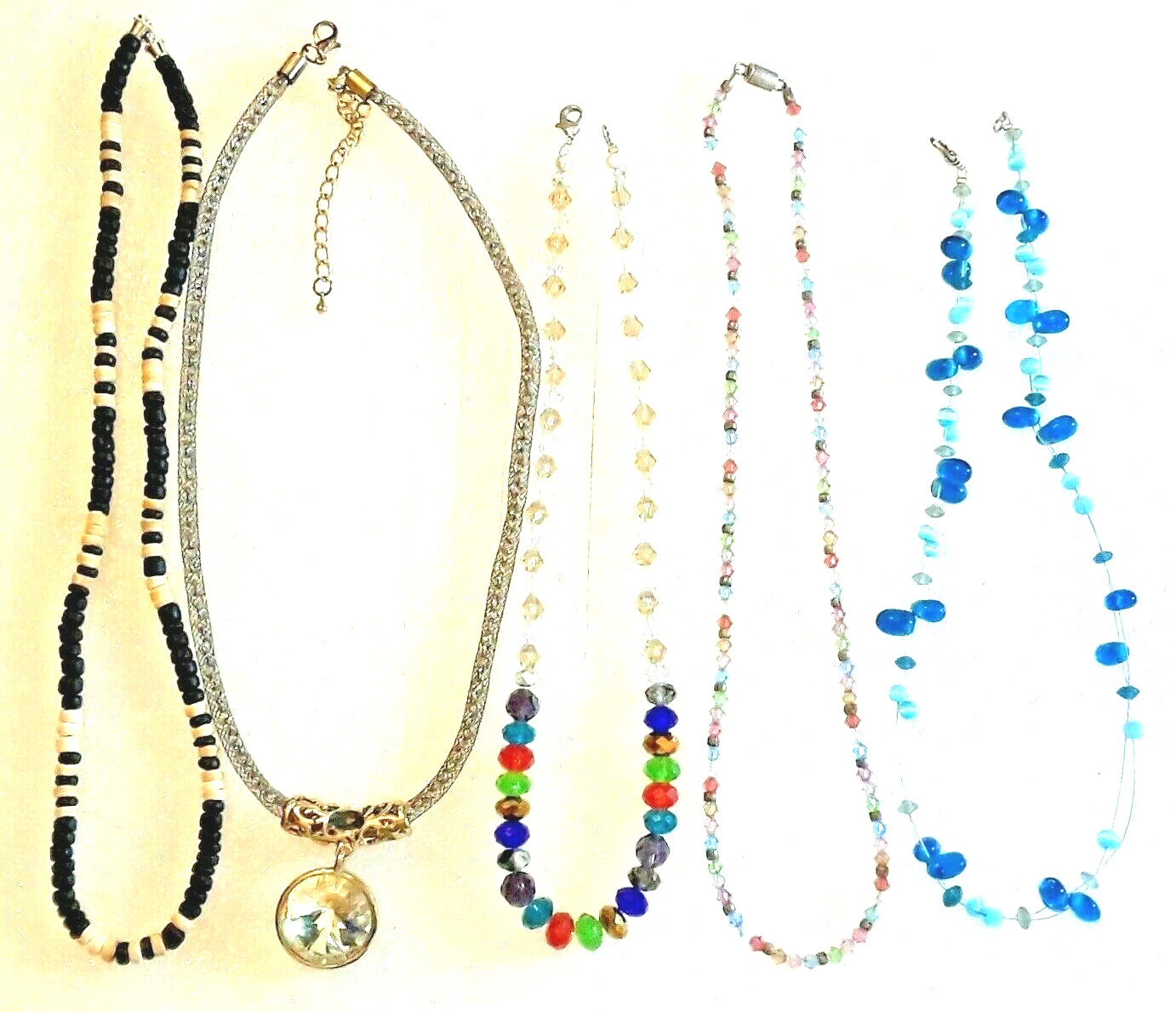 Beaded necklaces. Multi-color crystal beads, blue moon glow. You get all 5