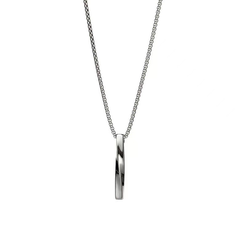 Double Cuban Chain Vertical Bar Pendant Necklace Silver Minimalist Men Jewelry