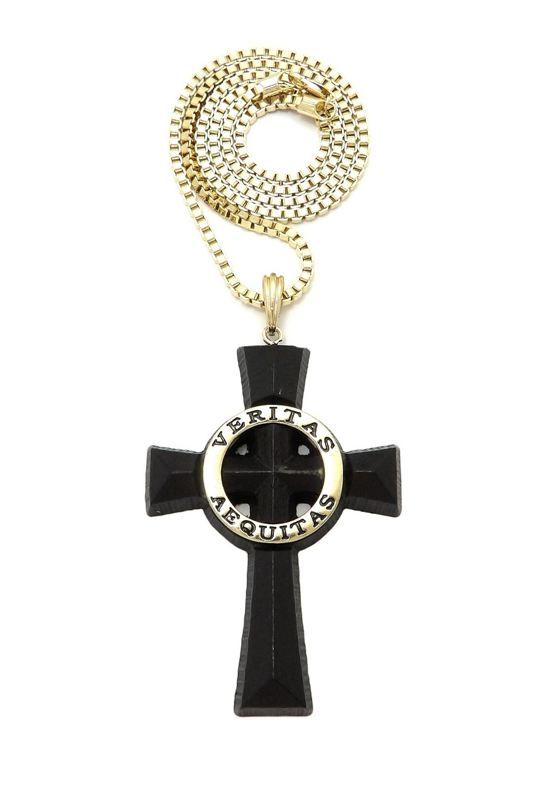 Veritas Aequitas Boondock Saints Cross Pendant 3mm/24″,30″ Box Chain Necklace