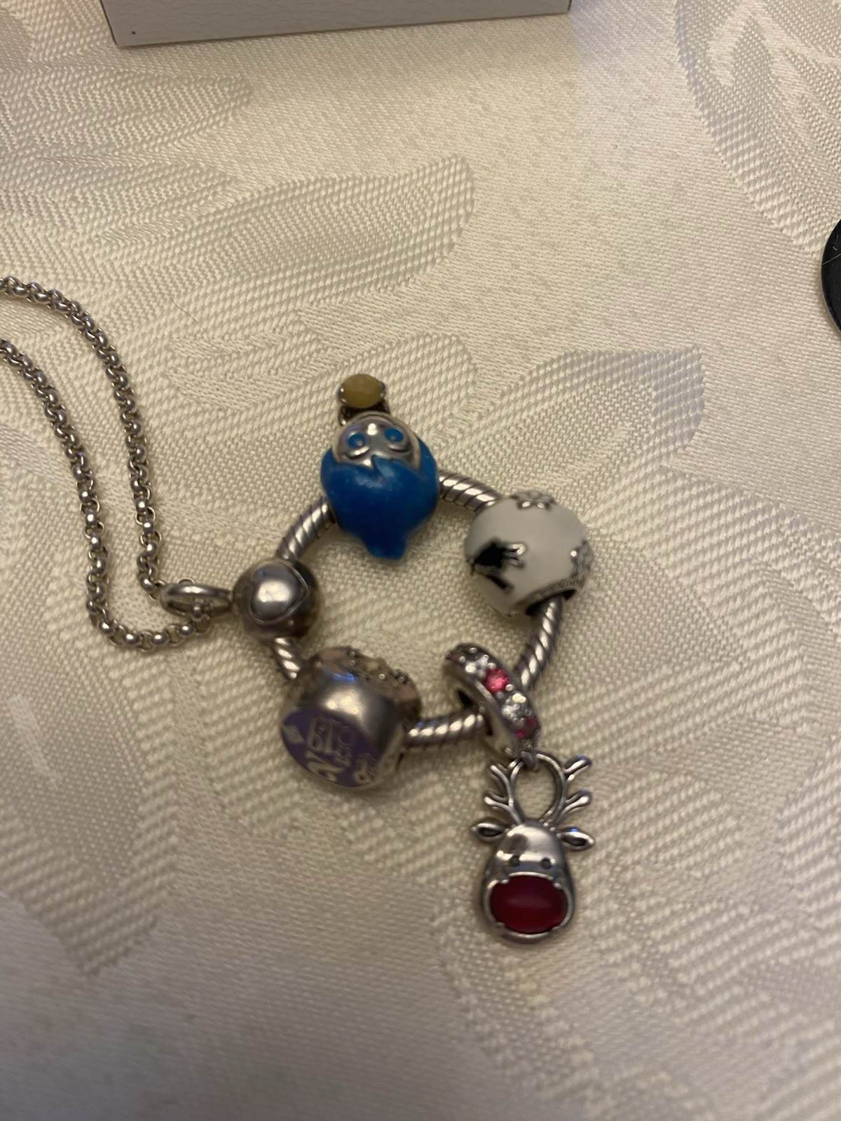 Pandora necklace & O Ring Pendant Holder, Disney Charms & Rudolph (all Pandora)