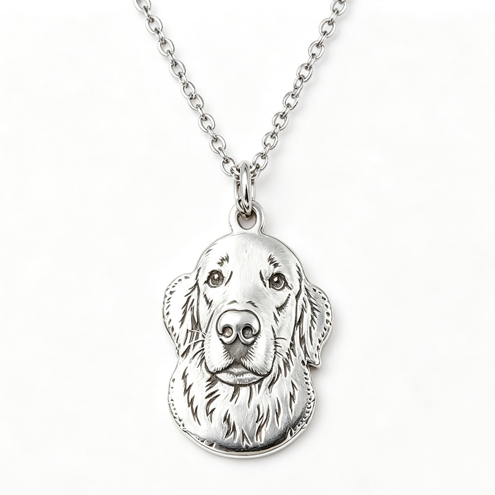 Custom Pet Portrait Necklace with Engraved Dog Photo Jewelry Gift for Pet Lovers