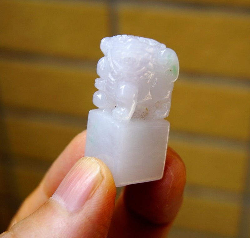 Certified Natural Grade A White Green Jade Jadeite Seal w Pixiu 684