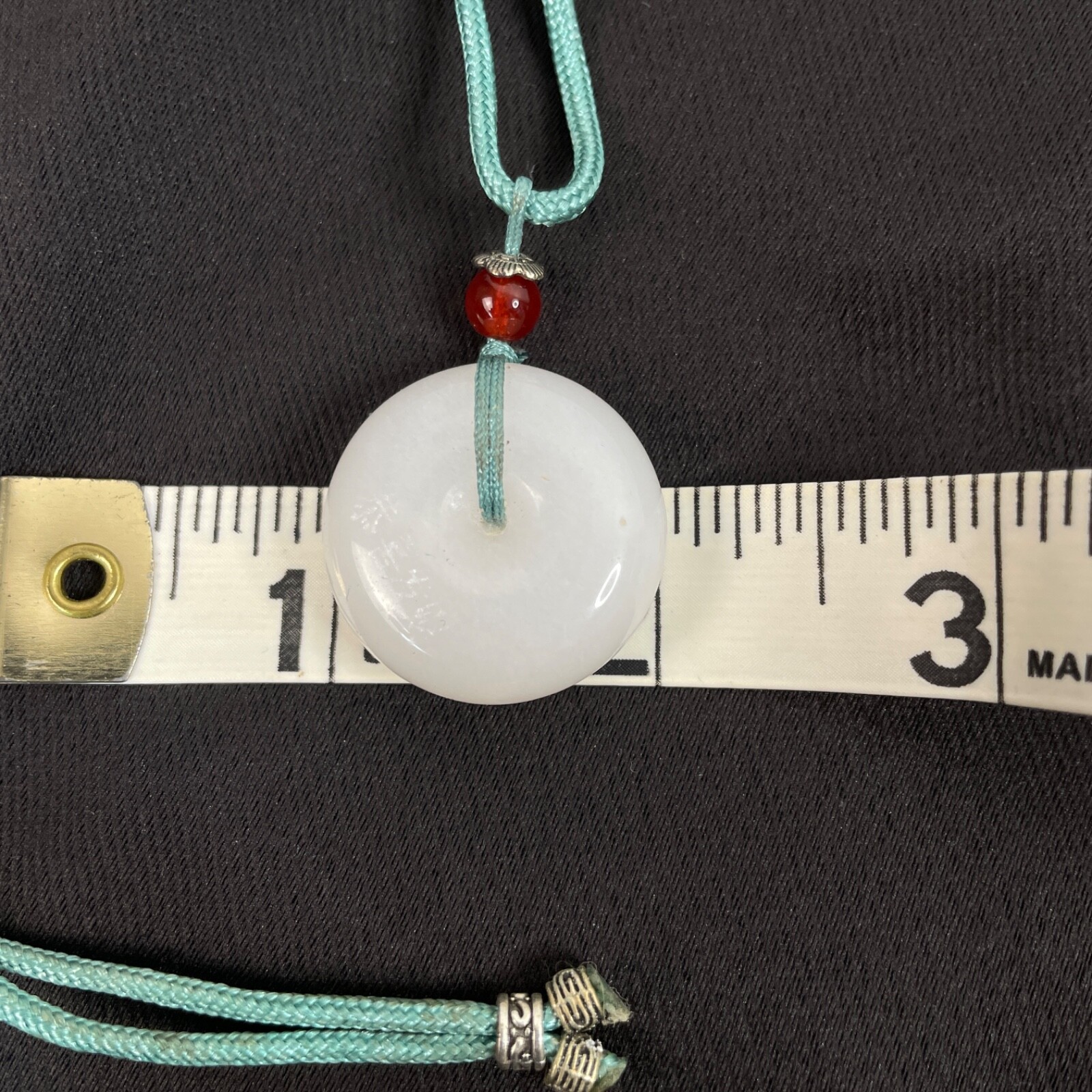 White Jade Quartz Donut Necklace Etched Chinese Happy & Prosperous Ships from US