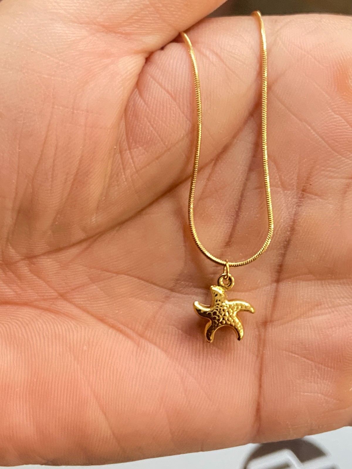 Gold Brass Starfish Necklace | Minimalist Sea Starfish Charm Pendant Necklace