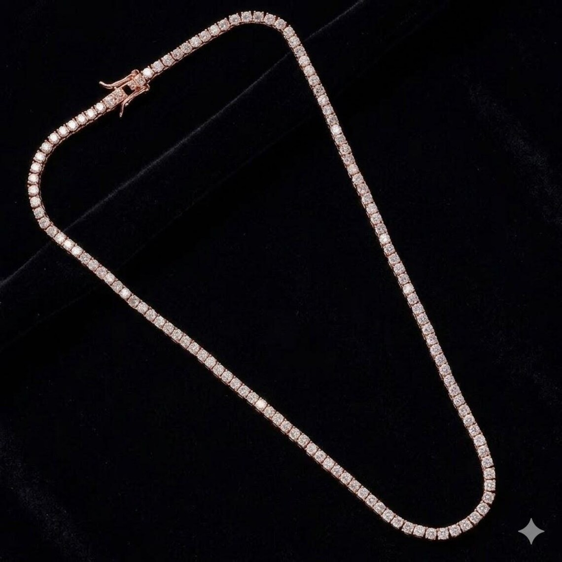 20Ct Round Lab Created Diamond Men’s Tennis Necklace 14K Rose Gold Plated 925 Si