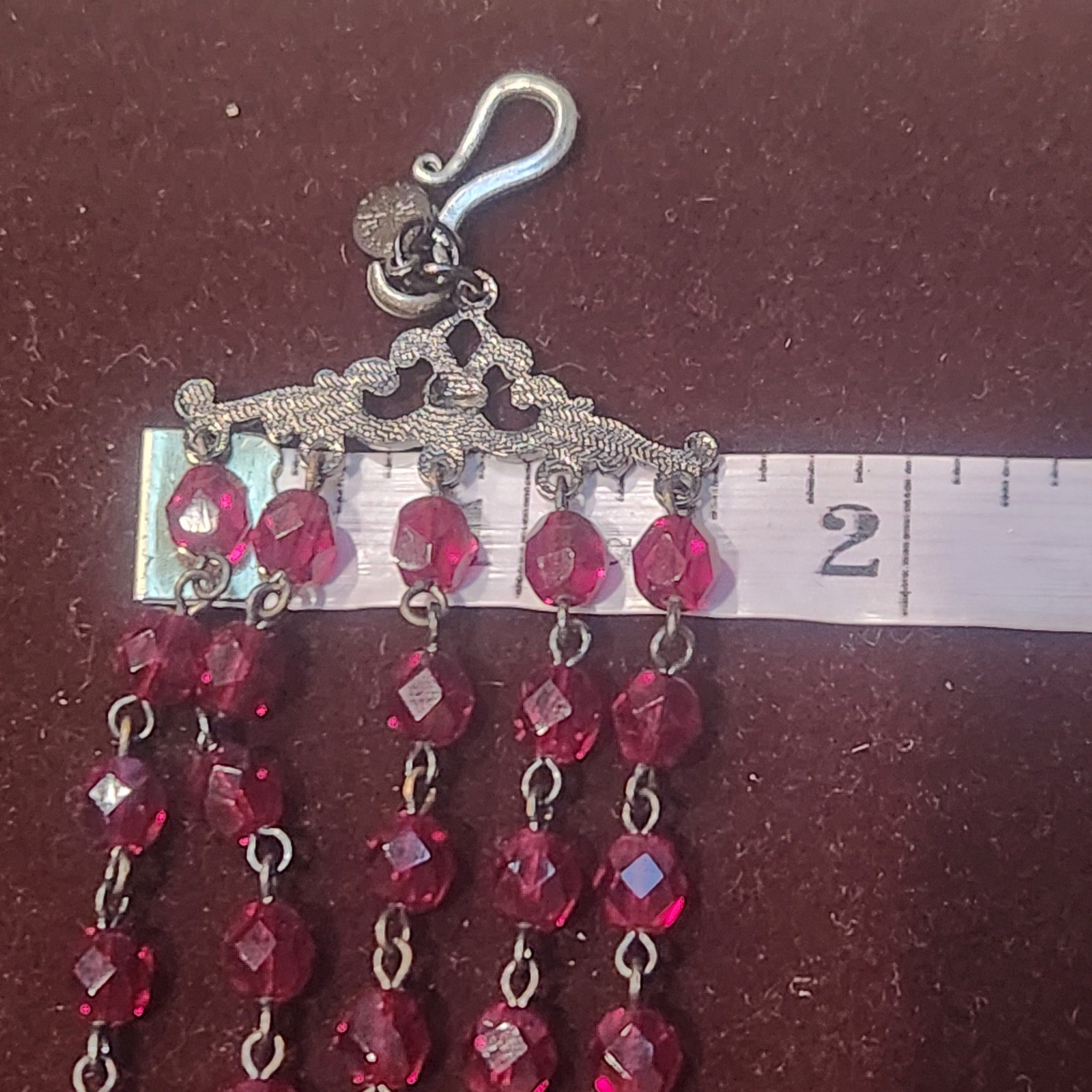 Lyndell NYC Red Crystal Multi Strand Bib Necklace Antiqued metal Tone 15in.
