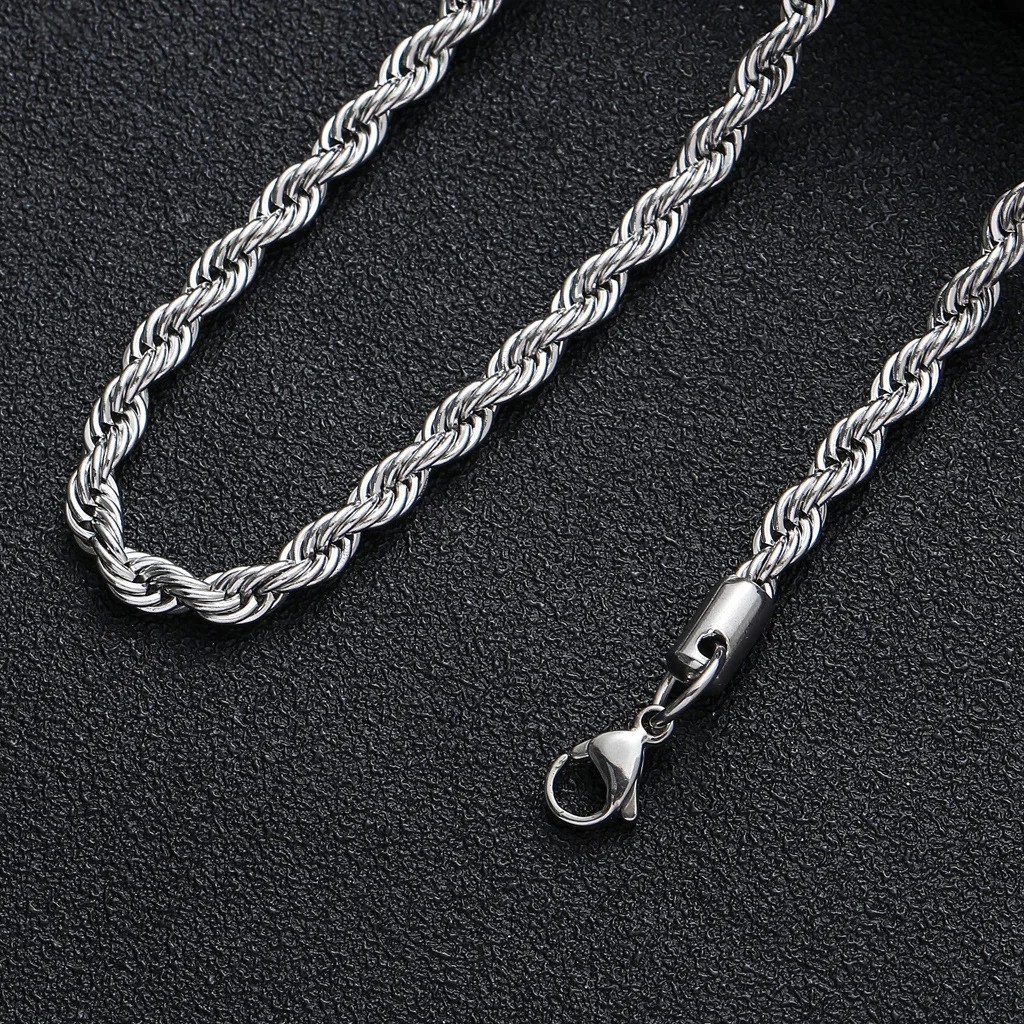2-6mm Stainless Steel Twisted Rope Chain Necklace Silver Men Women 16-30″