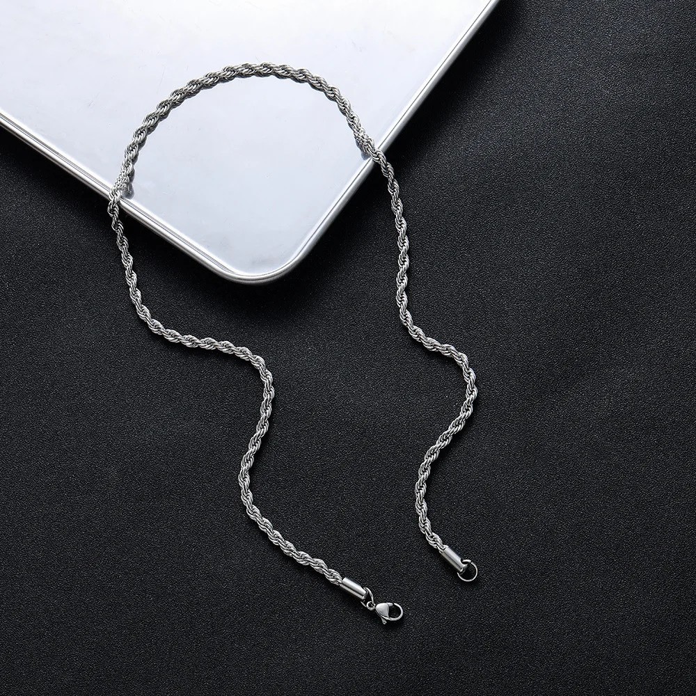 2-6mm Stainless Steel Twisted Rope Chain Necklace Silver Men Women 16-30″