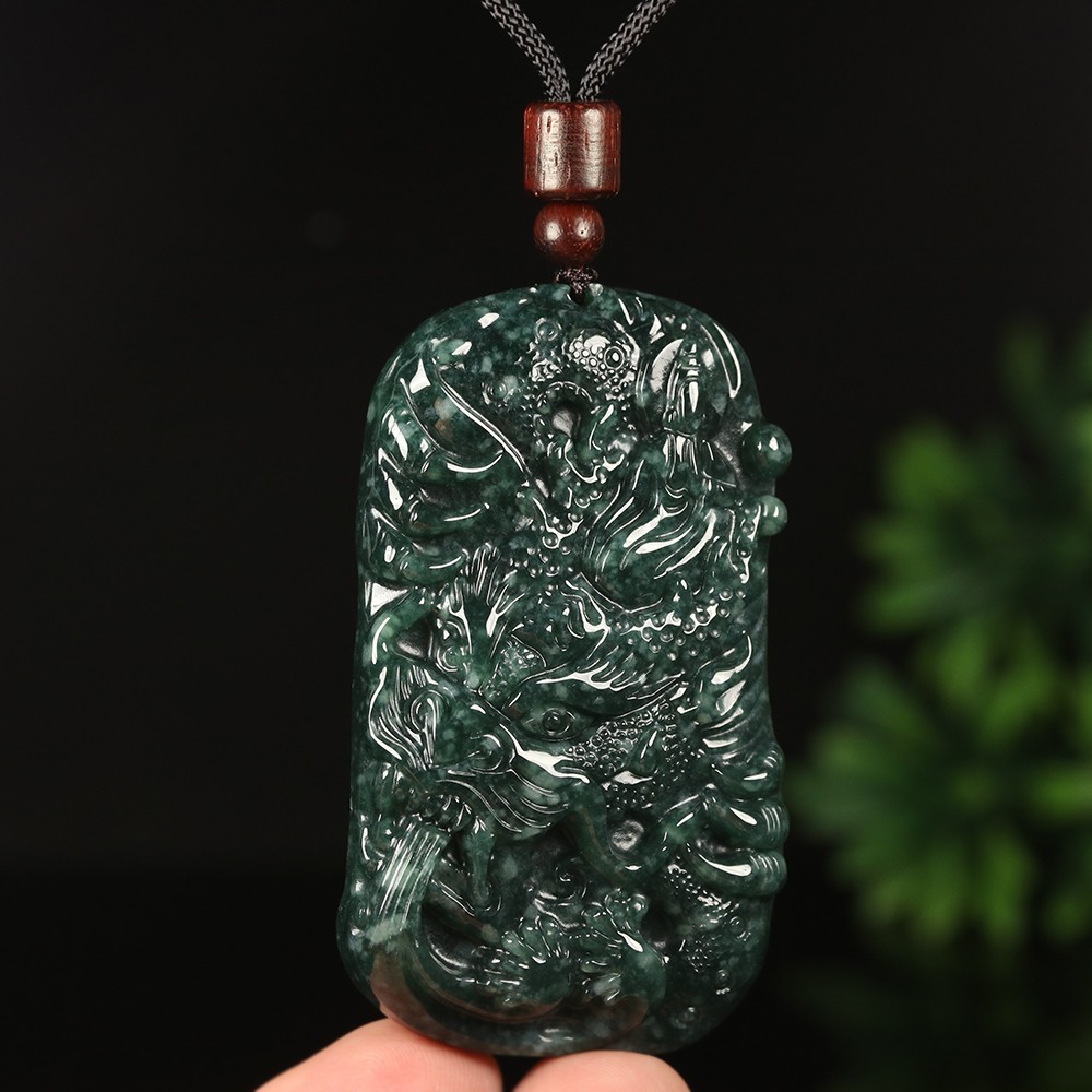 Certified Grade A Green 100% Natural Jade Jadeite Pendant Dragon Kwan-yin 00567