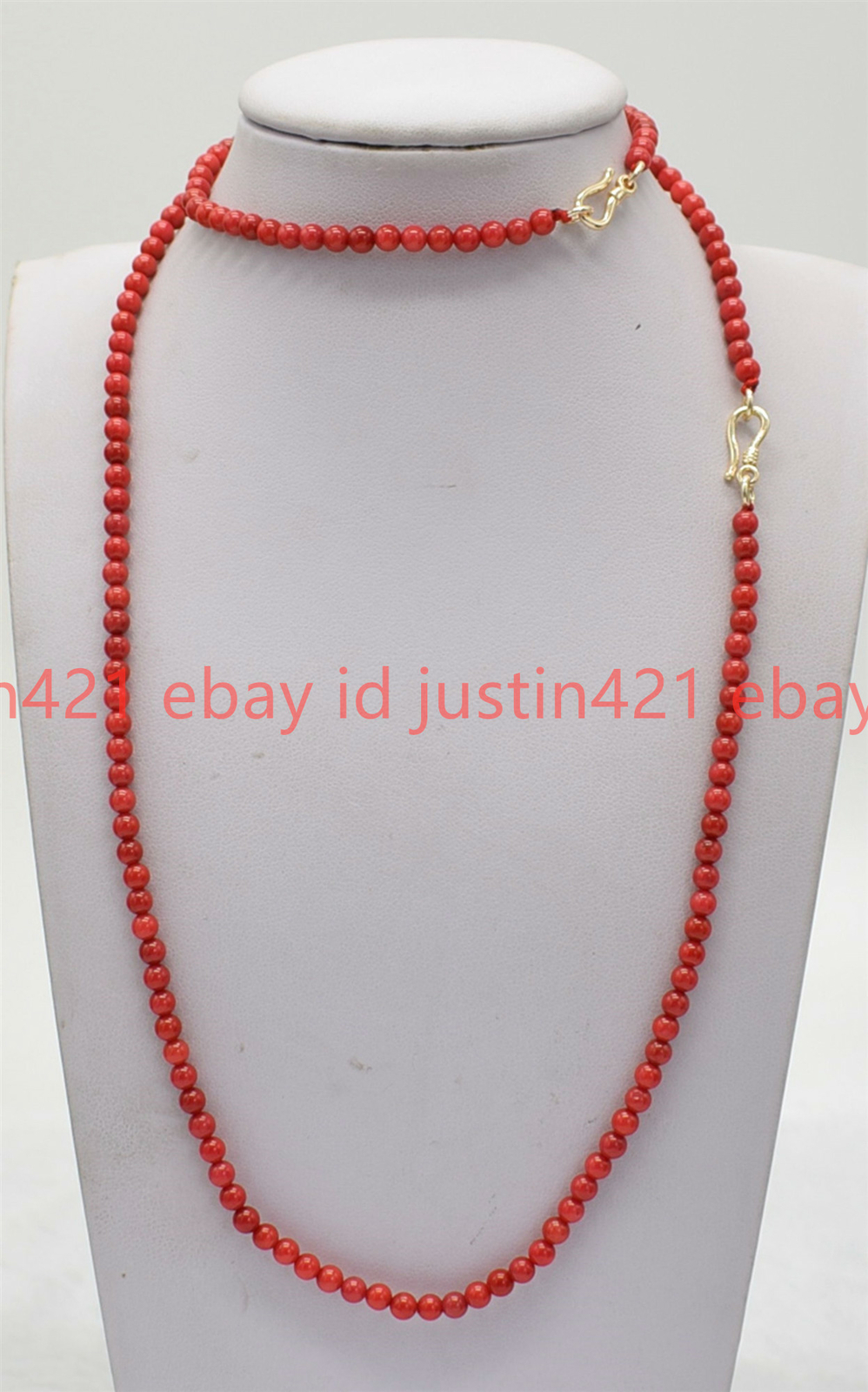 AAA+ Genuine Natural 4mm Red Coral Round Beads Necklace Bracelet 18/7.5 In