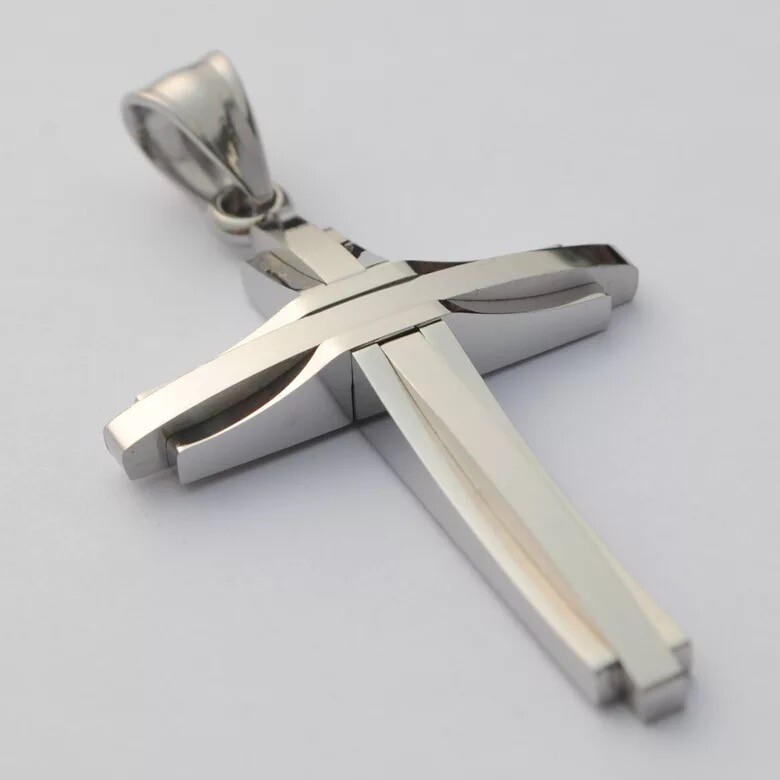 NEW Stainless Steel Silver Jesus Cross Crucifix Pendant Necklace Mens & Womens