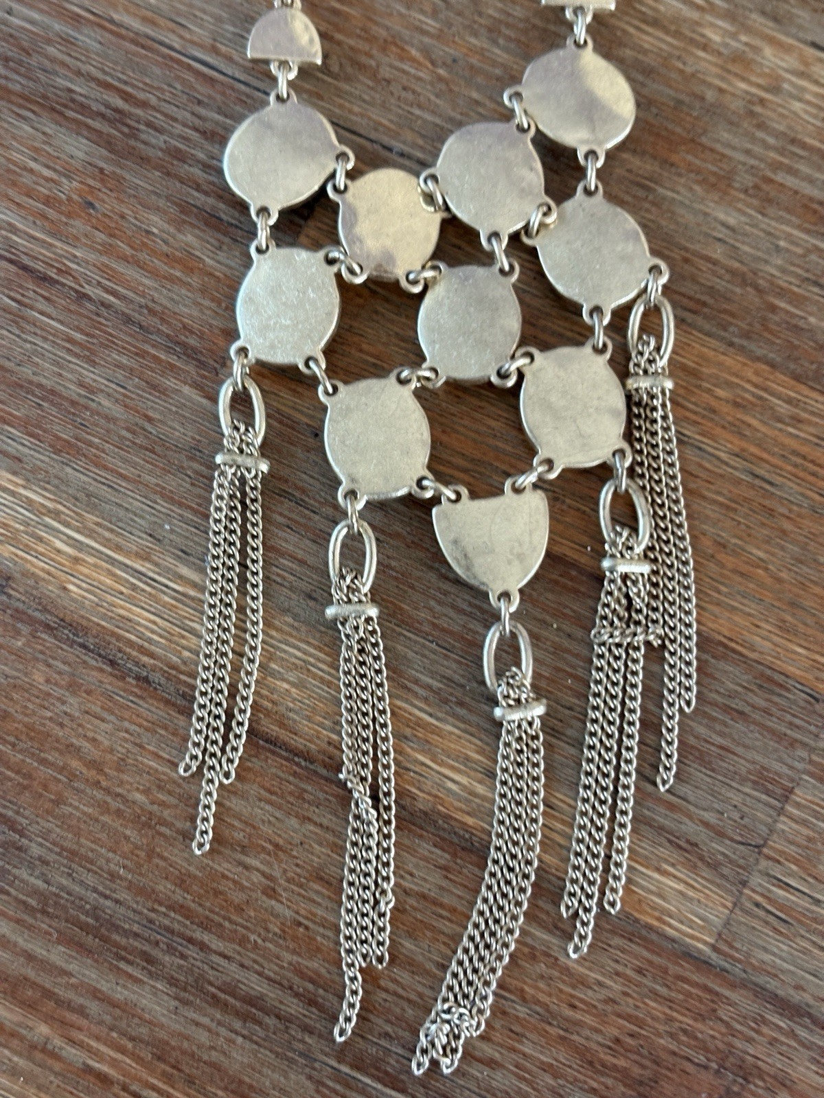Lucky Brand Necklace Gold Tone Pale Blue Cabochon Statement Bib Pendant 15 in