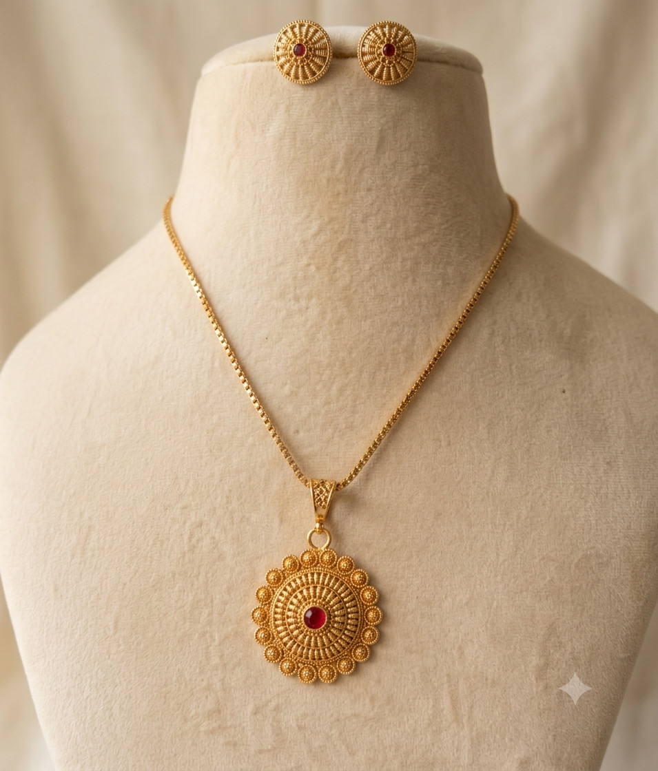 Rabiya Handcrafted Gold Tone Pendant Of Ruby Polki Necklace Set Roz Jewellers.