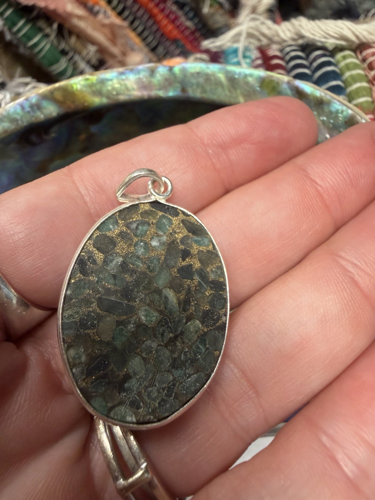 Sterling Silver 925 Oval Bezel Pendant Charm Signed unknown stone