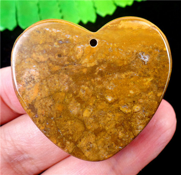 47x31x7mm Natural Old Ocean Jasper Reiki Stone Love Heart Pendant Bead EA84325