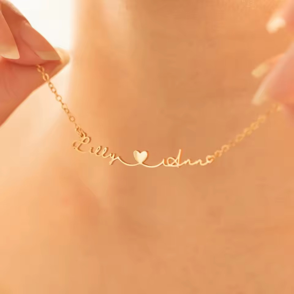 Personalized Custom Double Name Heart Necklace Jewelry Pendant Choker Chain Gift