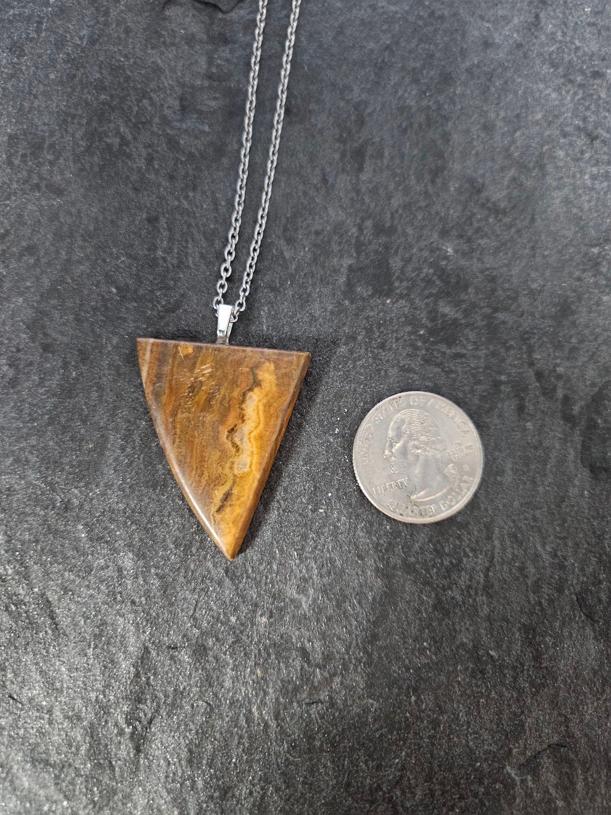 Natural Geometric Brown Agate Pendant Necklace