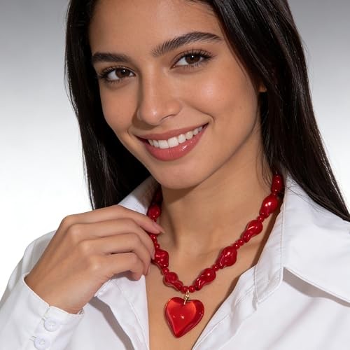 Valentine’s Day Red Heart Necklace for Women Cute Imitation Pearl style C