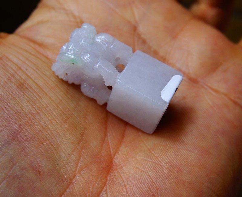 Certified Natural Grade A White Green Jade Jadeite Seal w Pixiu 684