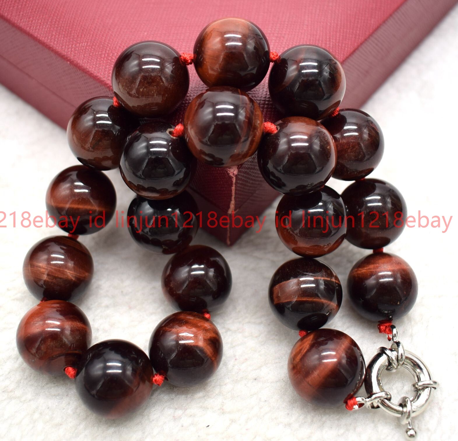 Rare Huge 20mm Red Tiger’s Eye Gemstone Round Beads Necklace 18″
