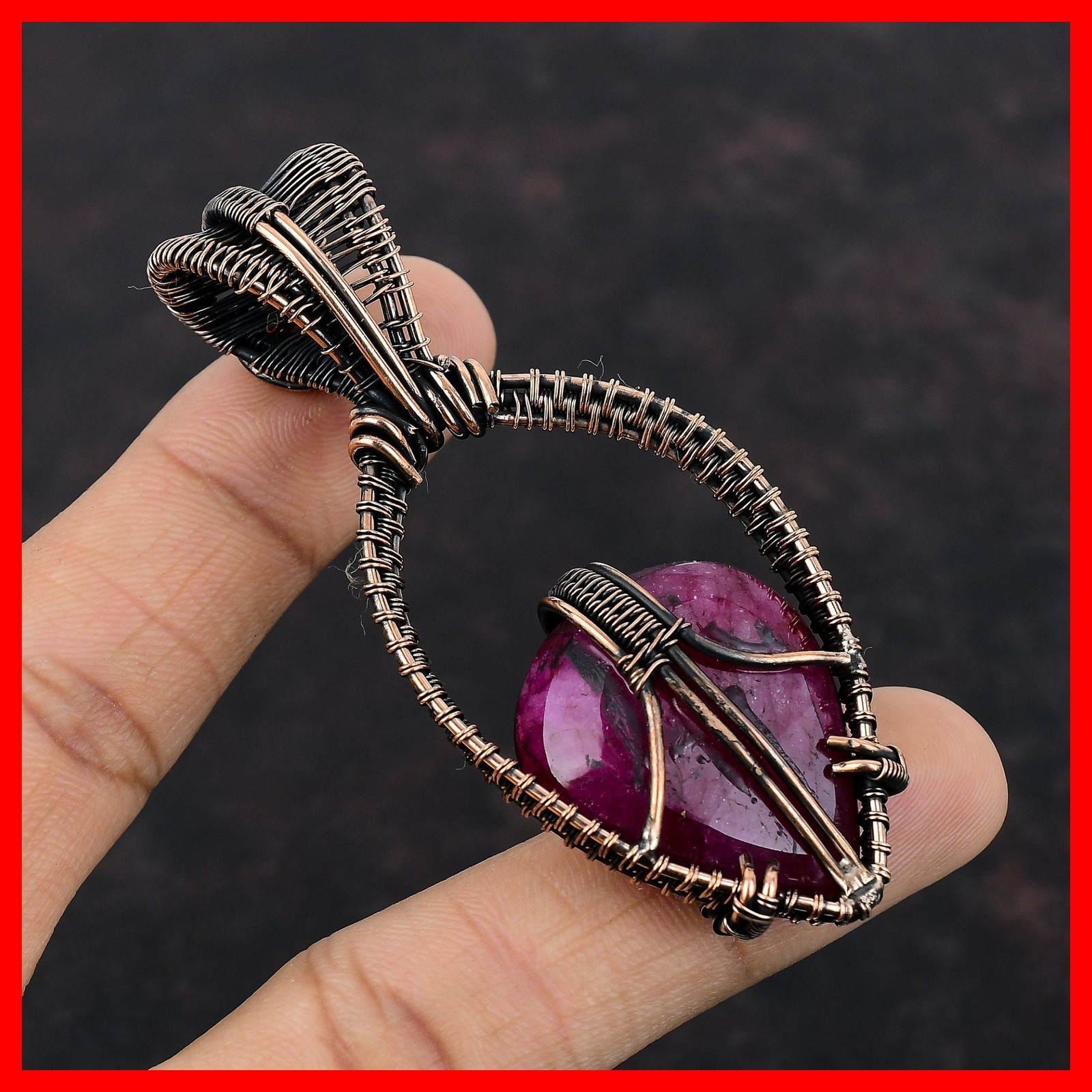 Kashmir Rubi Stone Mozambique Garnet Copper Wire Wrapped Trendy Pendant Jewelry