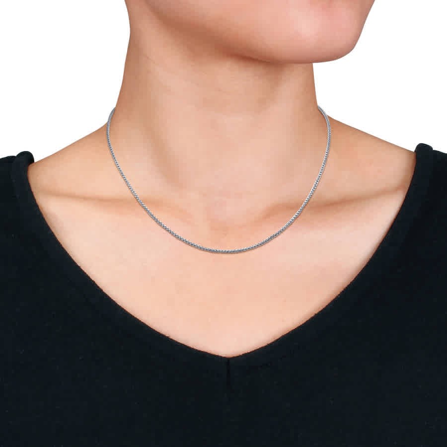 Amour 1.6mm Hollow Round Box Link Chain Necklace in 10k White Gold – 18 in