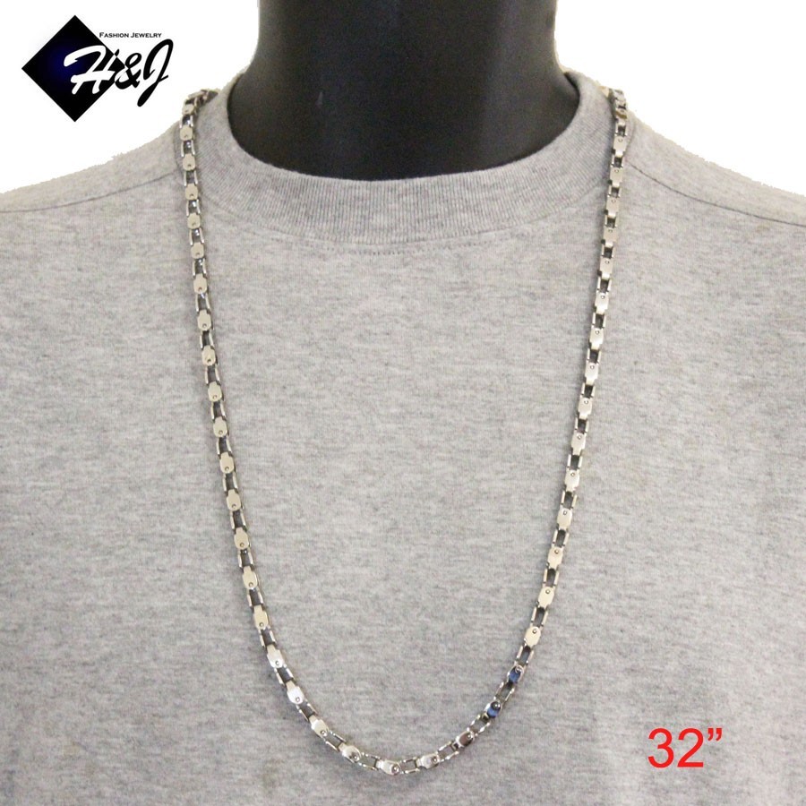 18-40″MEN’s Stainless Steel 5mm Silver Box Bike Link Chain Necklace