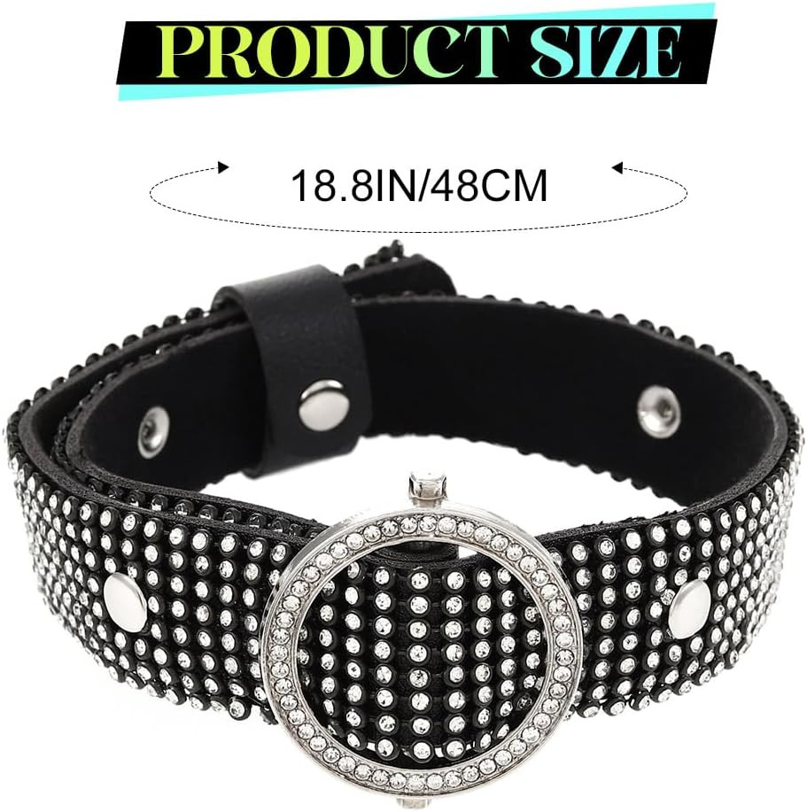 Black Rhinestone Choker Necklace Leather Gothic Thick Collar for Women