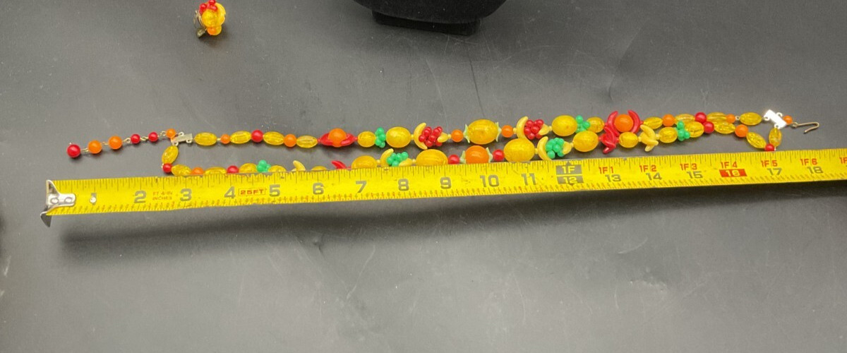 Vintage Yellow West Germany Fruit 2 Strand Necklace w/Matching Earrings