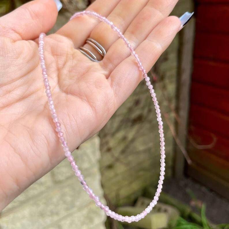 Rose Quartz Dainty Choker Necklace 2mm Crystal Gemstone Beads Minimalist Gifts