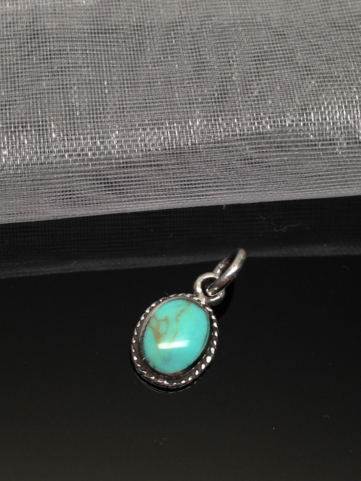 Oval Turquoise Pendant 925 Sterling Silver Small Turquoise Charm 9.5mm (17mm)