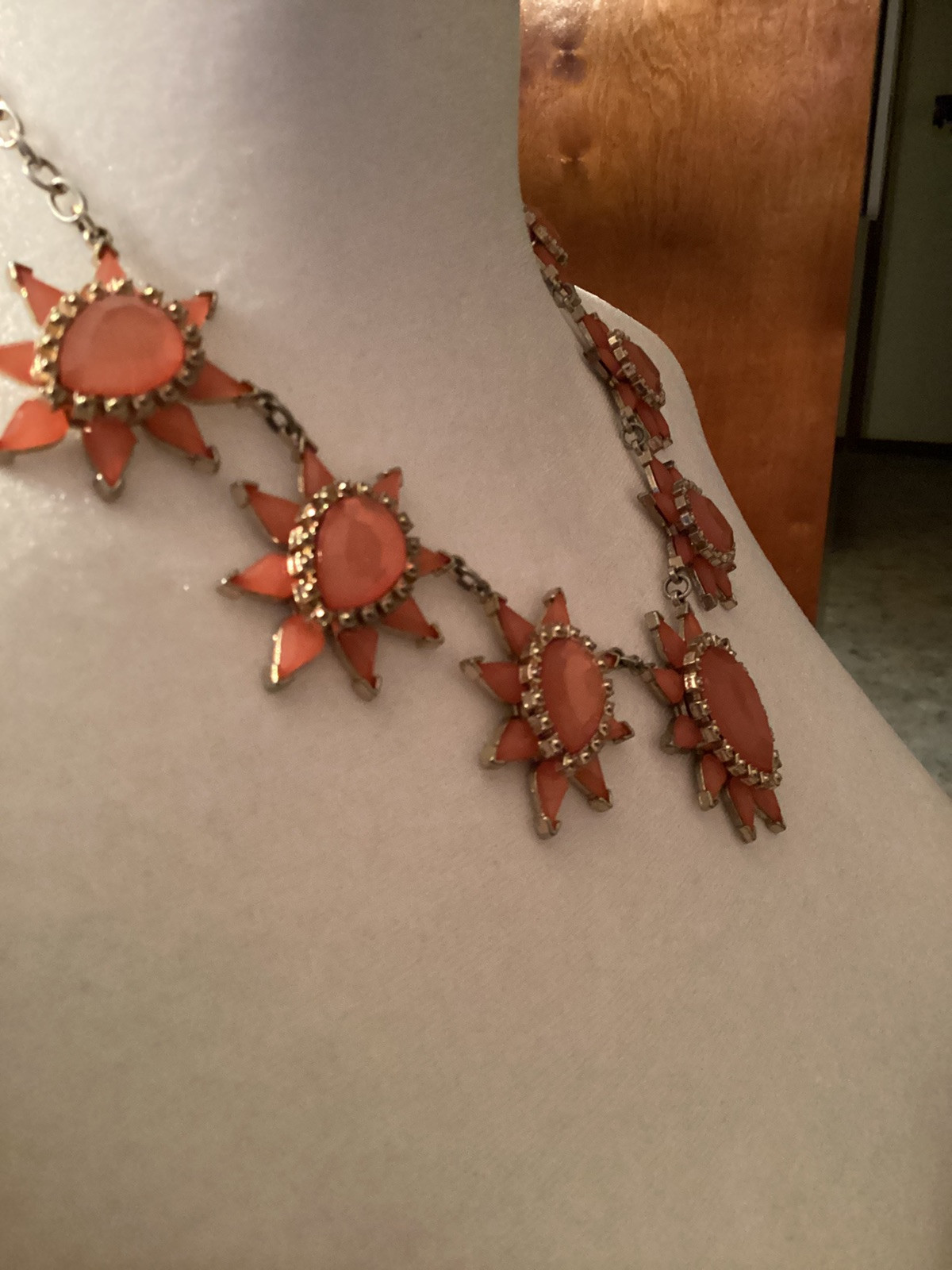 Costume Jewelry Pink And Gold Colored Flower Necklace
