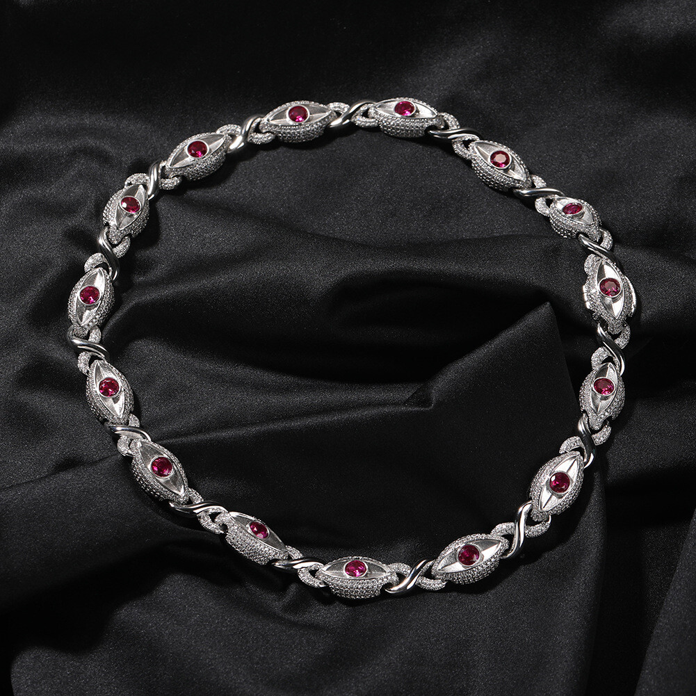 13mm Hip Hop Red Eye Cuban Chain Necklace Bracelets 8 Shape 5A Zircon Jewelry