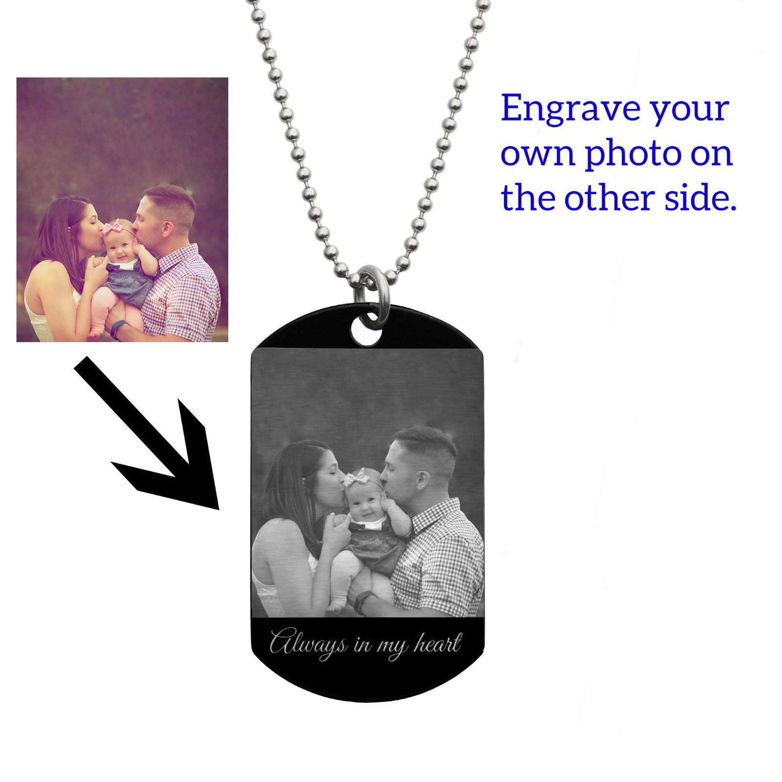 Stainless Steel Personalized Fingerprint Text Engraving Custom Dog Tag Necklace