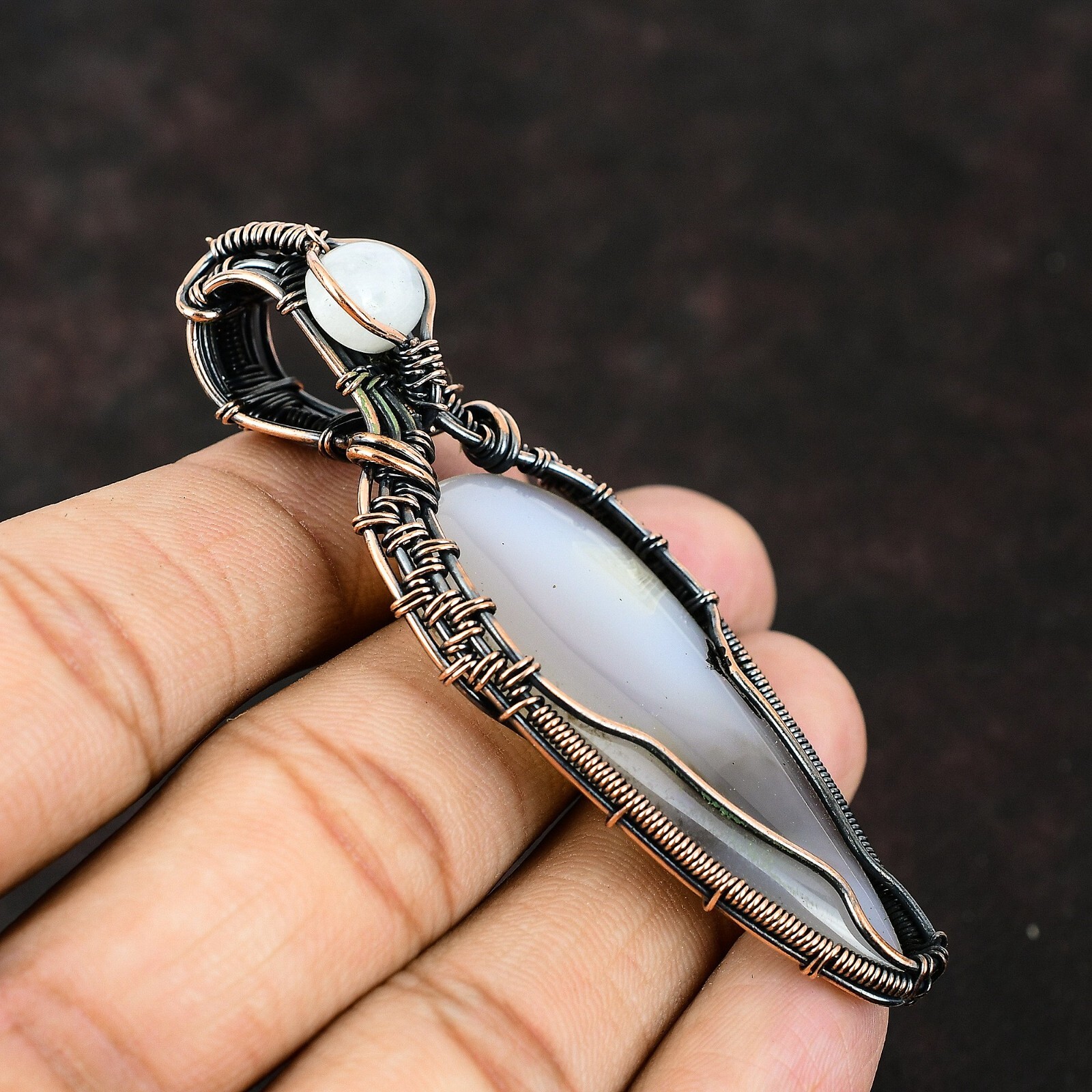 Natural Botswana Agate Gemstone Pendant Wire Wrapped Unknown Copper For Girls