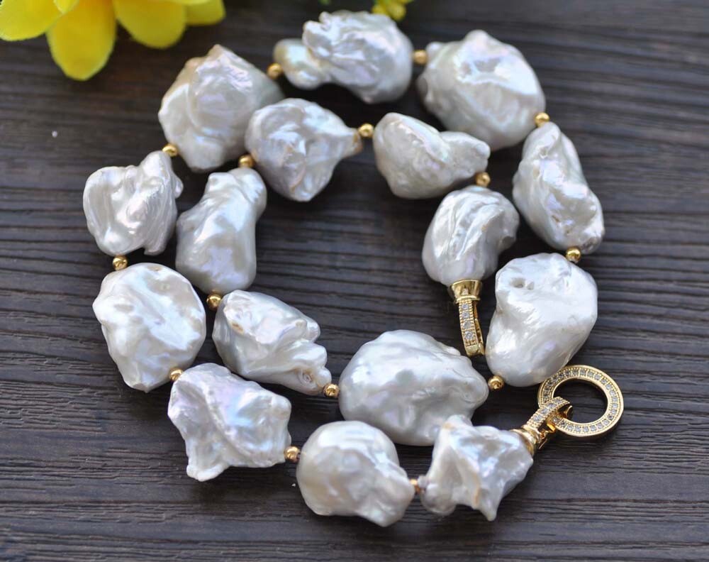 17″ 26mm White Baroque Keshi Reborn Pearl Necklace