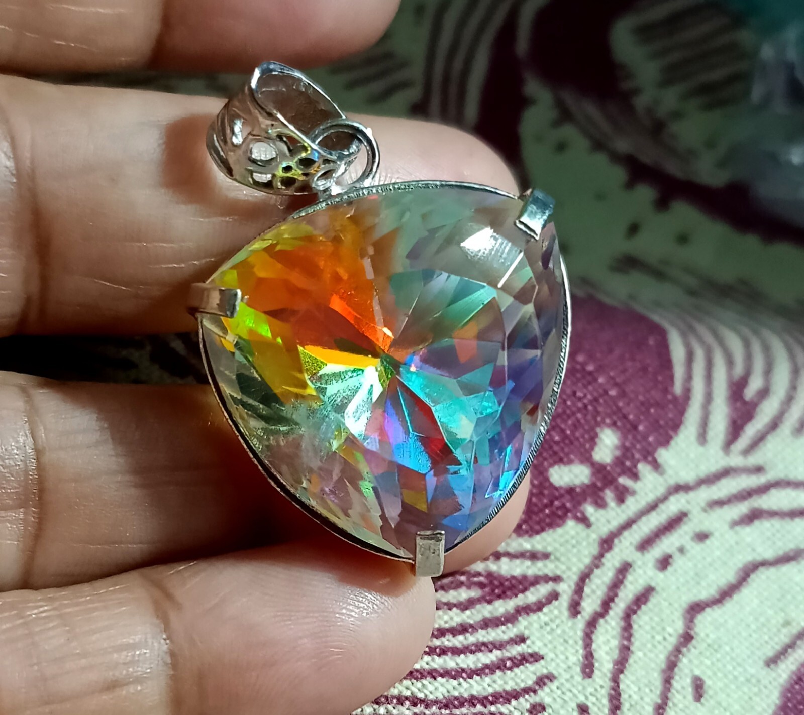 90.60 Ct+ Mystic Topaz Trillion Cut Sterling Silver Rainbow Pendant Gemstone