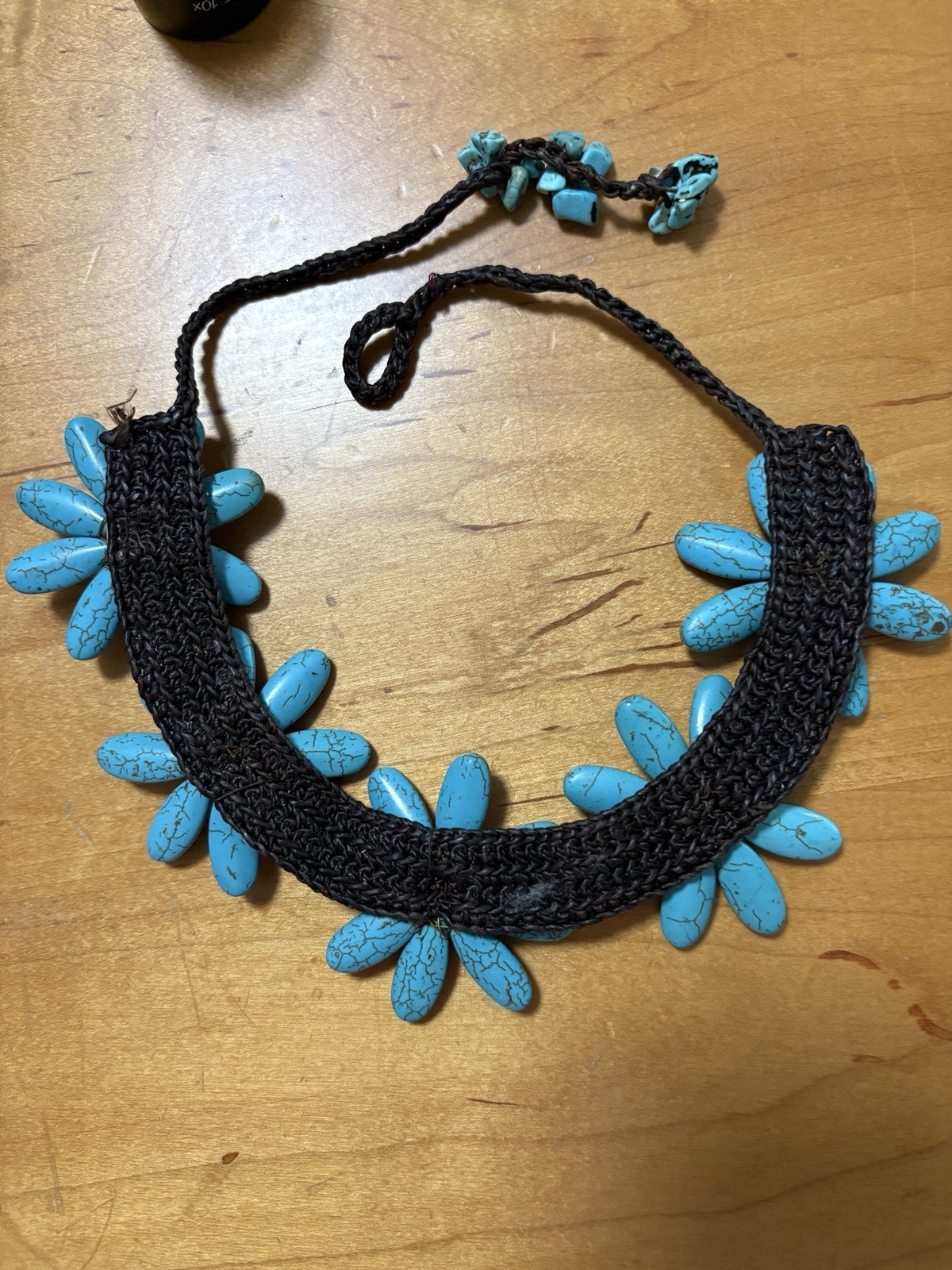 Five Turquoise Flowers with Synthetic Coral Center Stone Necklace