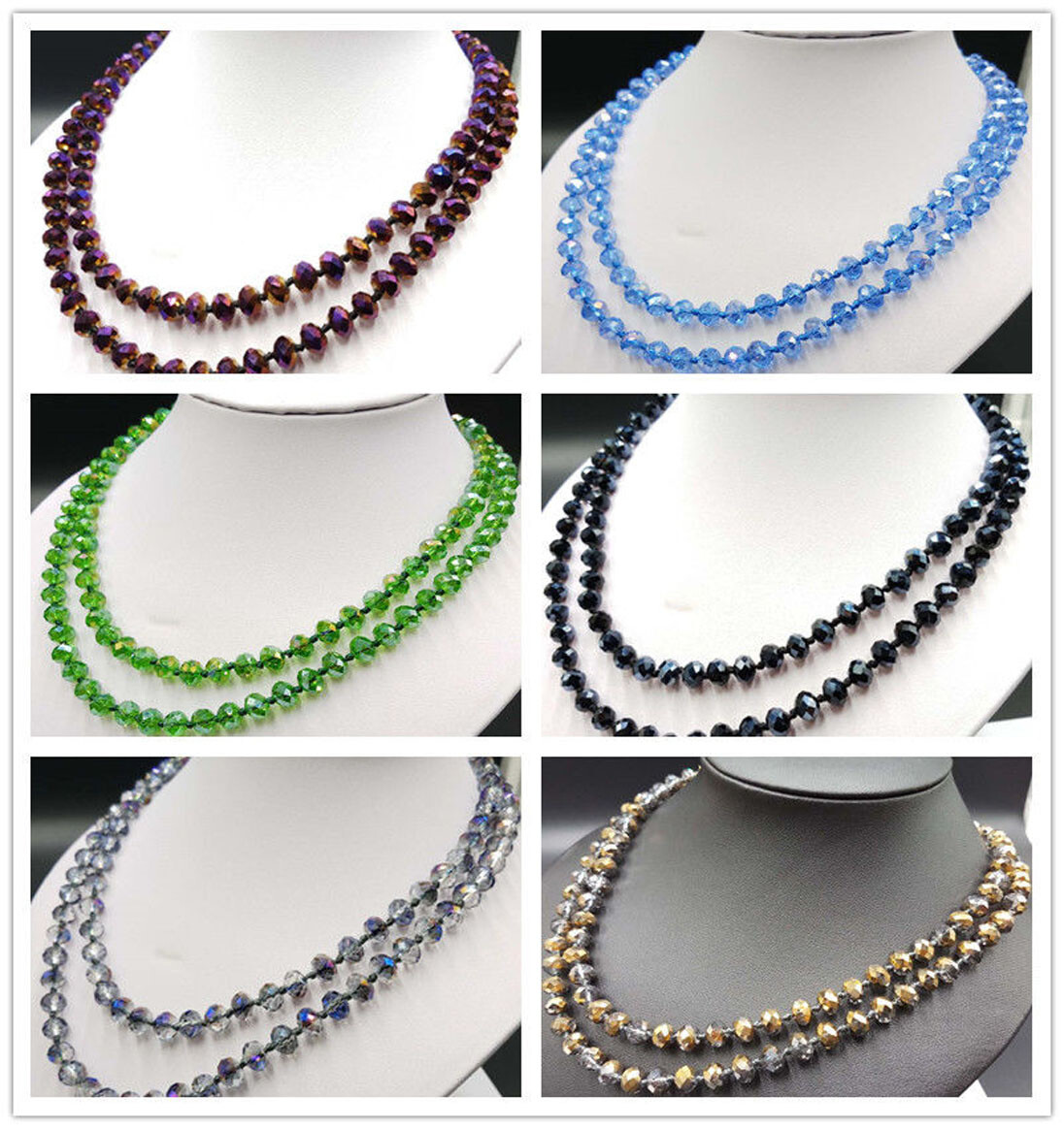 Long 38” 5x8mm Faceted AB Multicolor Crystal Gemstone Rondelle Beads Necklace