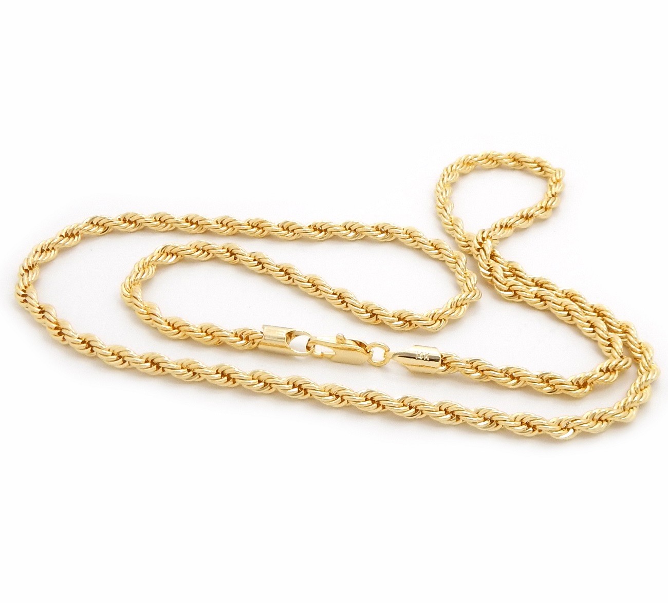 Mens 14K Yellow Gold Plated Rope Chain Necklace 2.5mm 3mm 4mm 18″ 20″ 24″ 30″