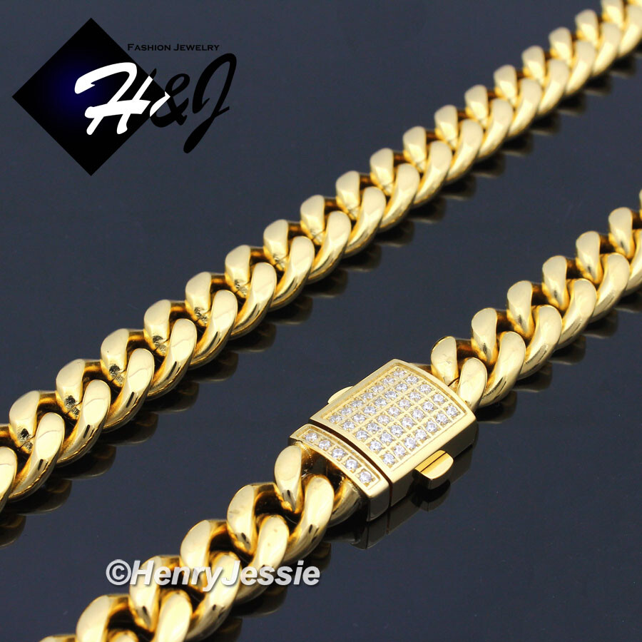 18″-40″Stainless Steel 7/10/12mm Silver/Gold Plated CZ Cuban Curb Necklace*N165