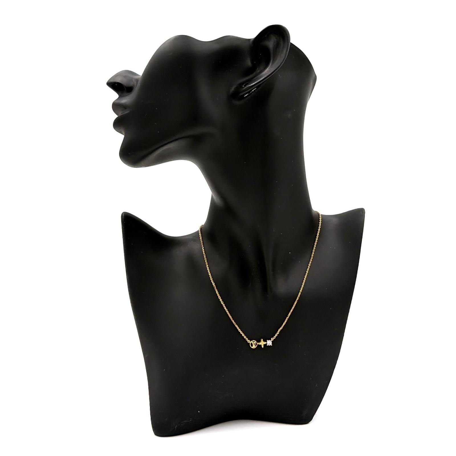 Louis Vuitton M00368 Collier Petit Louis Necklace Logo Crystal Gold Tone Italy