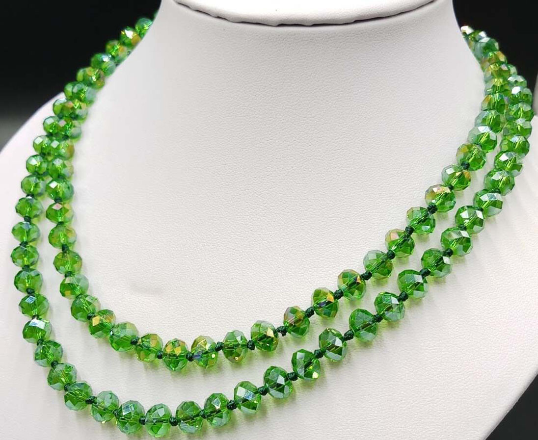 Long 38” 5x8mm Faceted AB Multicolor Crystal Gemstone Rondelle Beads Necklace