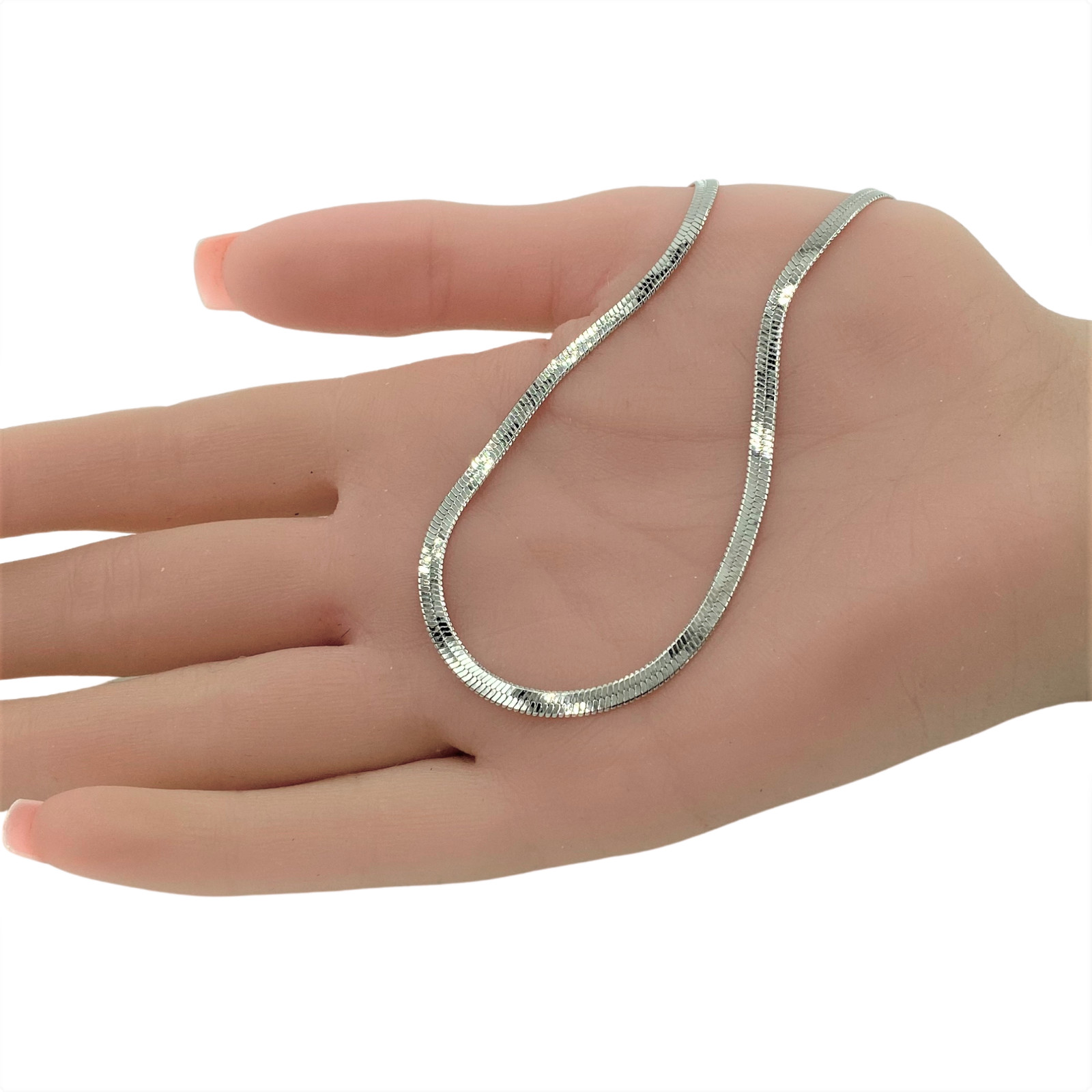 Herring Bone 4mm Flat Chain Necklace Silver 19″