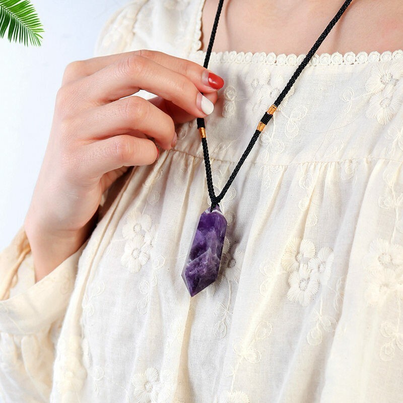 Natural Chevron Amethyst Hexagon Pendant Healing Balance Amulet Unisex Necklace