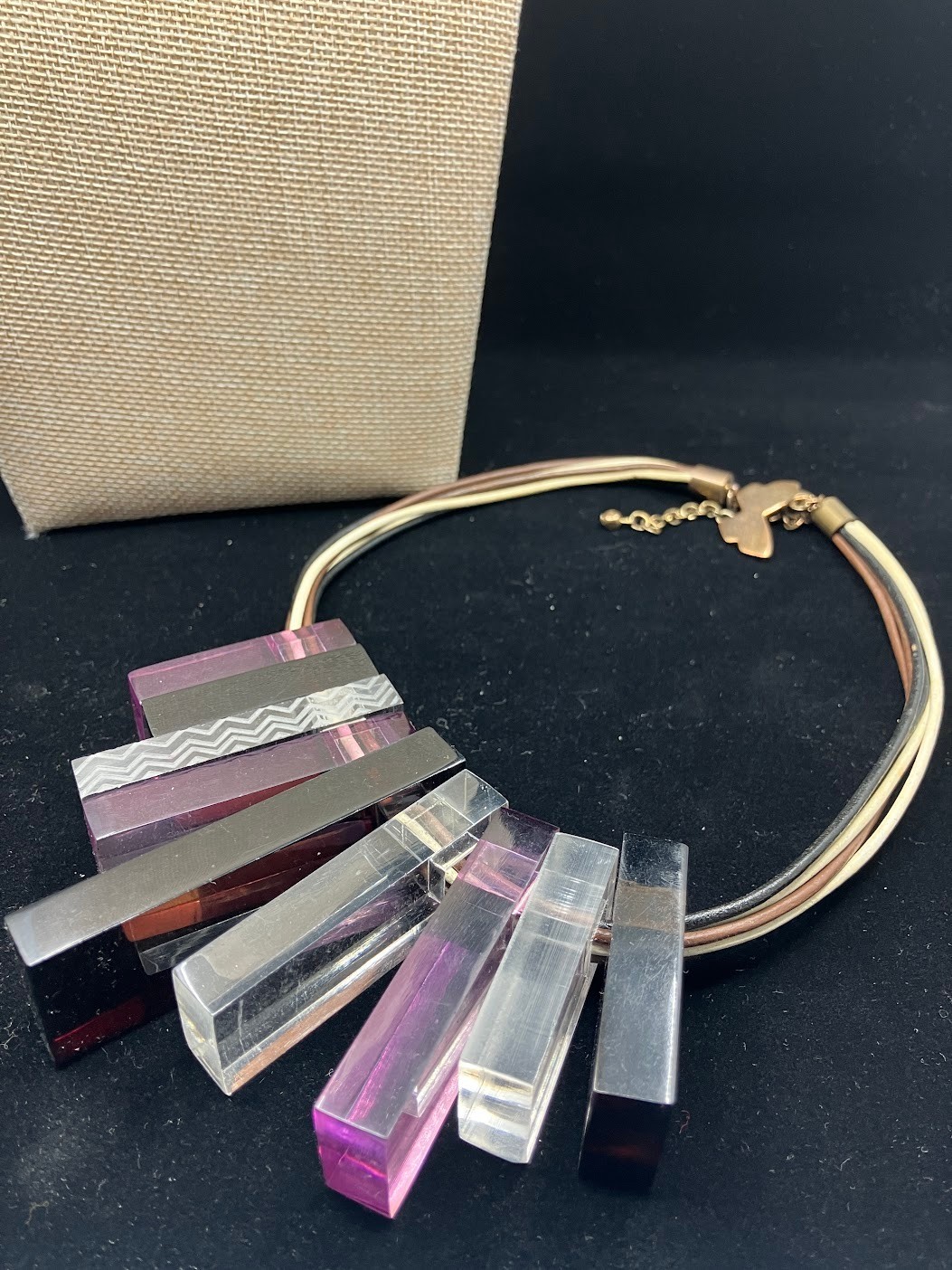 Missoni Lucite Necklace Graduated Chunky Purple Cube Beads Adjustable Bib READ