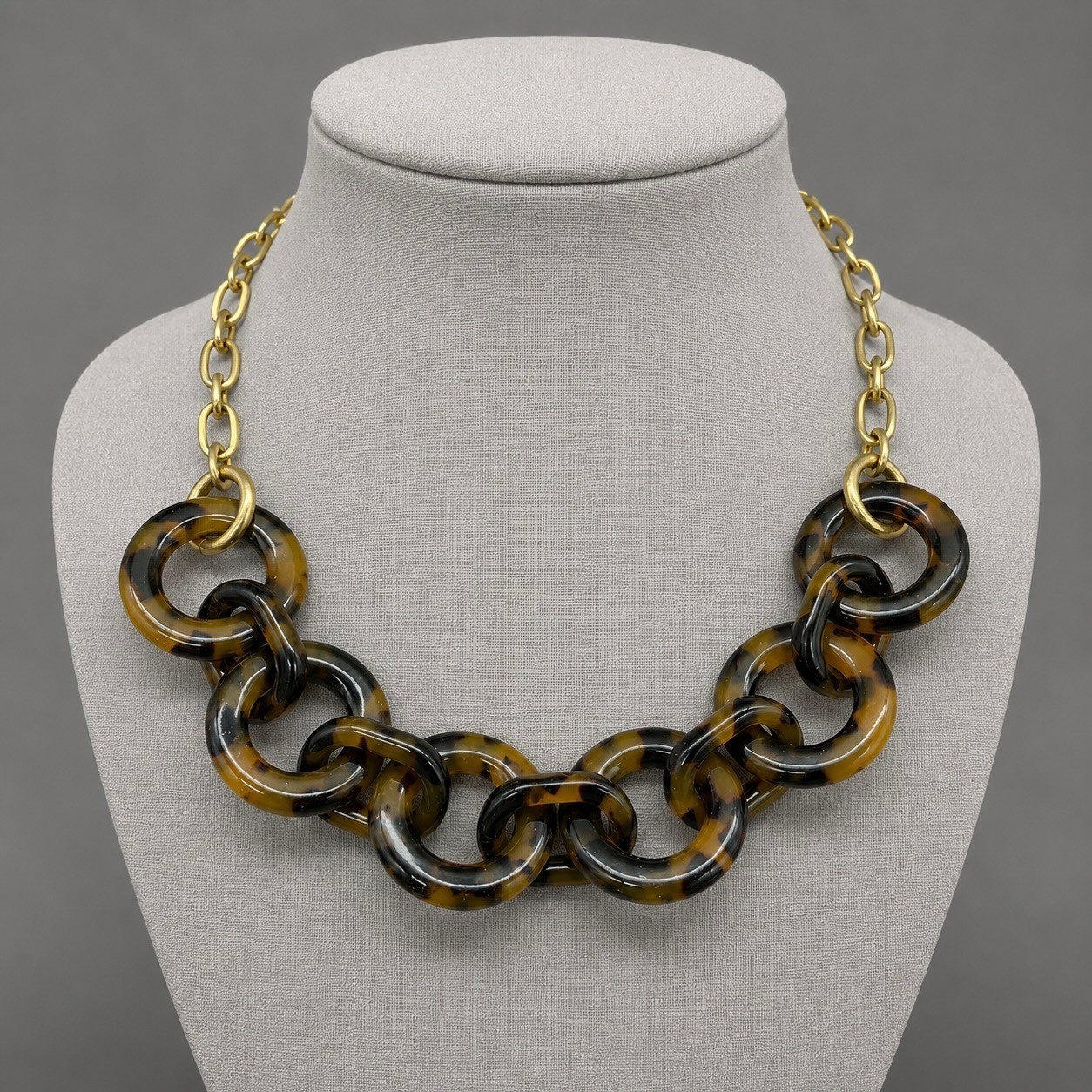 J.Crew Necklace Tortoiseshell Resin Link Statement Gold Tone Chain 18-20 In