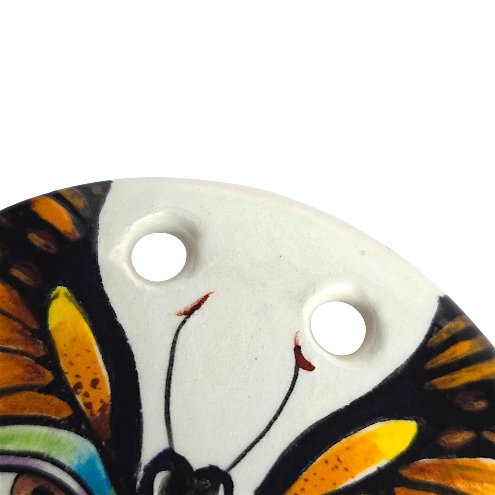 Artisan Monarch Butterfly Mask Woman Face Ceramic Art Pendant Bernice Horowitz