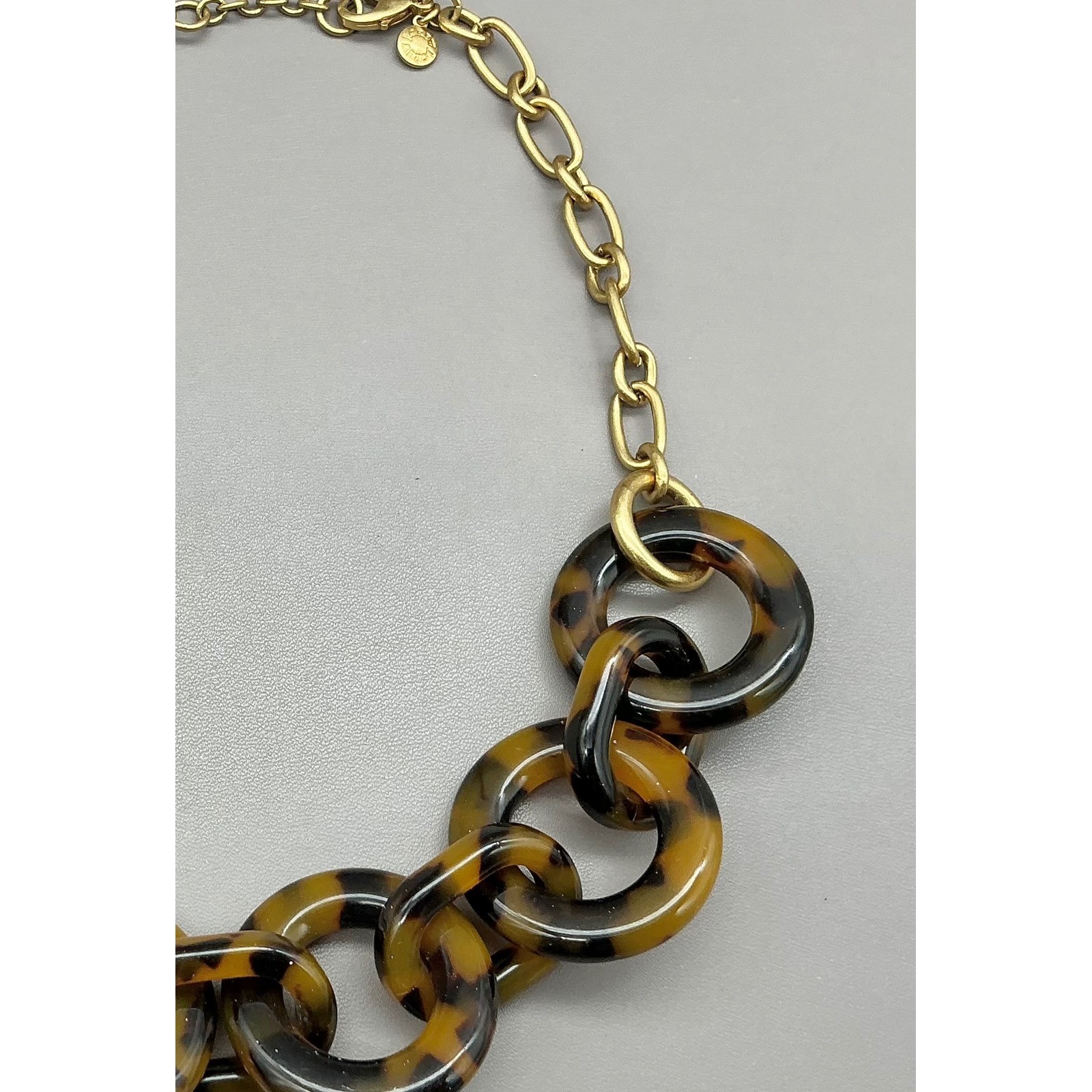 J.Crew Necklace Tortoiseshell Resin Link Statement Gold Tone Chain 18-20 In