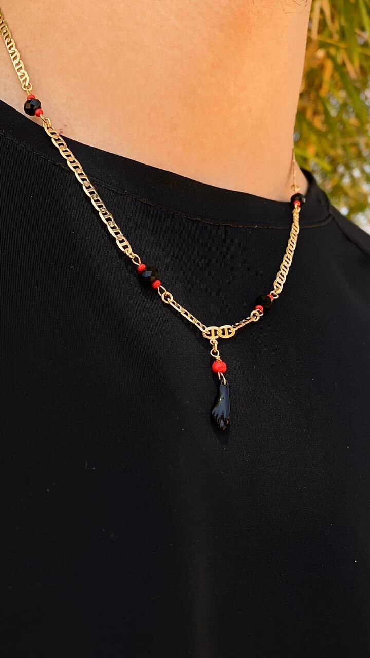 Necklace Azabache 20″ Mariner Chain 14K Gold Filled Womens Mens Adults Cadena